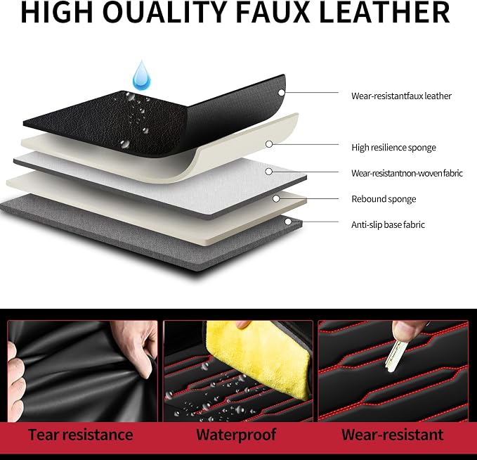 Fit Altima Car Seat Covers for Nissan Altima 2010-2024 2025 2026 - Upgraded Premium Waterproof & Breathable Leather, Airbag Compatible, All-Weather Seat Cushion Protector (2 Front/Black+Red) - Image 4