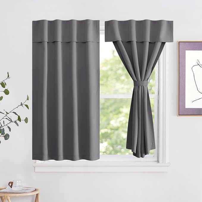 NICETOWN Grey Portable Blackout Curtains 48 Inches Long for Kitchen | Thermal Insulated Self Adhesive Short Curtain Drapes for Baby Nursery Storage Room Bathroom Basement, 1 Panel, 42" x 48" by NICETOWN