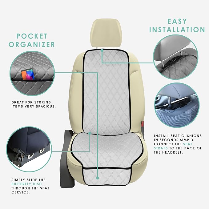 FH Group Car Seat Cushion – Neosupreme Single Front Seat Cover with Front Pockets, Airbag Compatible, Universal Fit Car Seat Cushion for Driver or Passenger Seat, SUV, Truck, Sedan & Van – White - Image 5