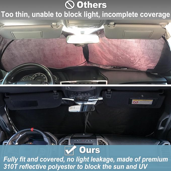 PIMCAR Windshield Sunshade for Ford F-150 2015-2020 | Premium 310T Reflective Polyester UV & Heat Blocker | Reduces Interior Temperature, Foldable with Storage Pouch - Image 4