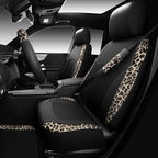 CAR PASS Leopard Print Faux Leather Car Seat Covers & Leopard Car Mats&Leopard Steering Wheel Cover Seat Belt Universal Car Accessories for SUV,Van,Saden,Truck Automobile Interior Sets(Gold Black) - Image 7