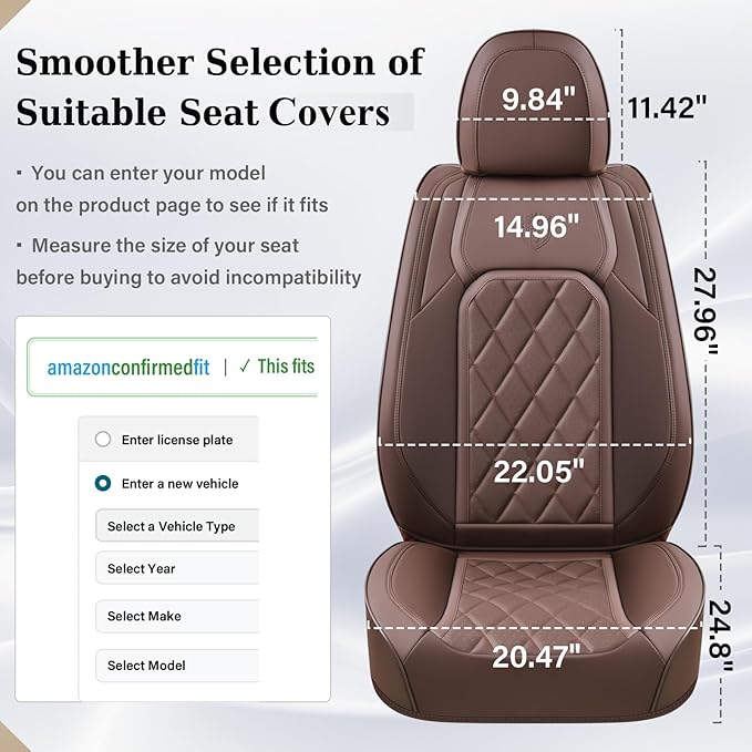 Coverado Car Seat Covers Full Set, Luxury Faux Leather Waterproof Seat Cover, Front and Back Car Seat Protector, Universal 5 Seat Leather Seat Cushion, Carseat Cover Fit Most Cars, Coffee - Image 6