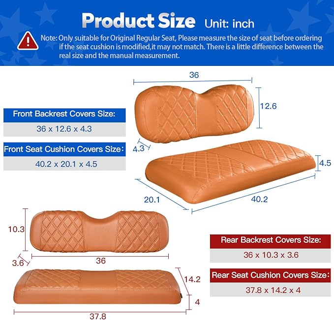 NOKINS Golf Cart Seat Covers 4 Piece Fits EZGO Freedom TXT-T48 2014+ | Front and Rear Seat Vinyl Covers, Golf Cart Accessories, No Staples(All Brown) - Image 5