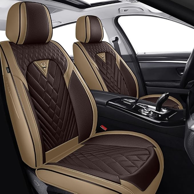 Fit for Toyota Yaris Seat Covers 2007-2020,Premium Leather, 360° Full Protection, Thick Padding & Memory Foam, Waterproof & Stain-Resistant Car Seat Cover Front Set (2 Seat,Brown&Beige) by Unknown