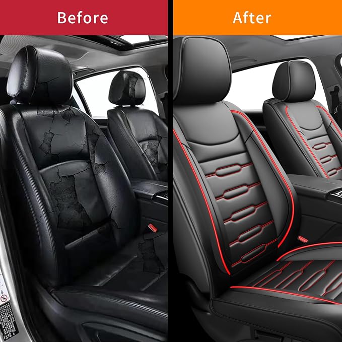 Fit Altima Car Seat Covers for Nissan Altima 2010-2024 2025 2026 - Upgraded Premium Waterproof & Breathable Leather, Airbag Compatible, All-Weather Seat Cushion Protector (2 Front/Black+Red) - Image 3