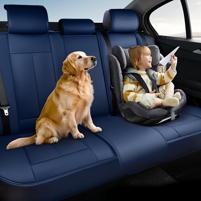 Coverado Rear Seat Covers for Cars, Back Seat Cover for Dogs, Faux Leather Car Seat Covers Backseat, Blue Car Seat Cushion, 3-Pieces Waterproof Universal Seat Covers for Cars Fit for Most Sedans SUV - Image 6