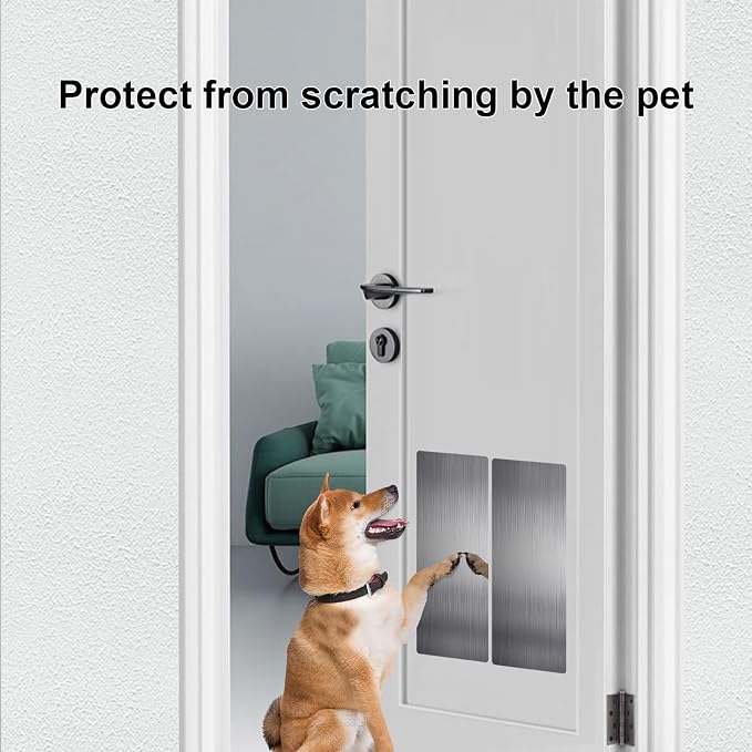 Dog Door Protector from Scratching, Steel Guard, Brushed Gray 8"x16" | Prevents Claw Marks & Scuffs, Smooth Rounded Corners, Self-Adhesive Install, Anti-Scratch Kick Plate, 2 Pcs - Image 3