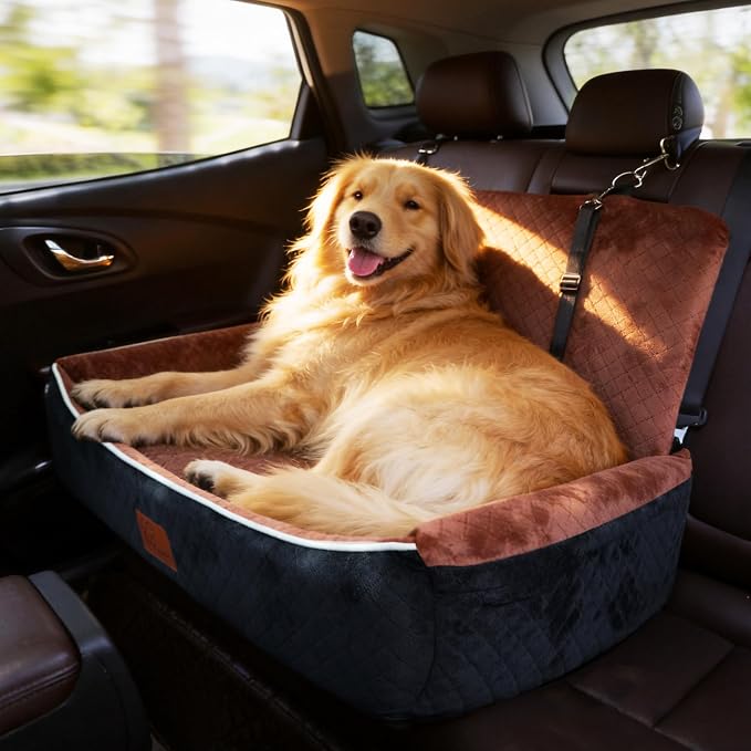 Large Dog Car Seat & Travel Bed-2-in-1 Dog Car Bed for Back Seat,Ultra-Soft Velvet Memory Foam,Snap Hook Seatbelt Loops,Non-Slip Bottom for Pets up to 50 lbs. - Image 6