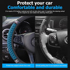Osilly 15 Inch Rhinestone Leather Steering Wheel Cover, Black/Green | breathable non-slip surface, flexible ringless design, hand-stretch setup, fits matching rim sizes, automotive accessories - Image 3