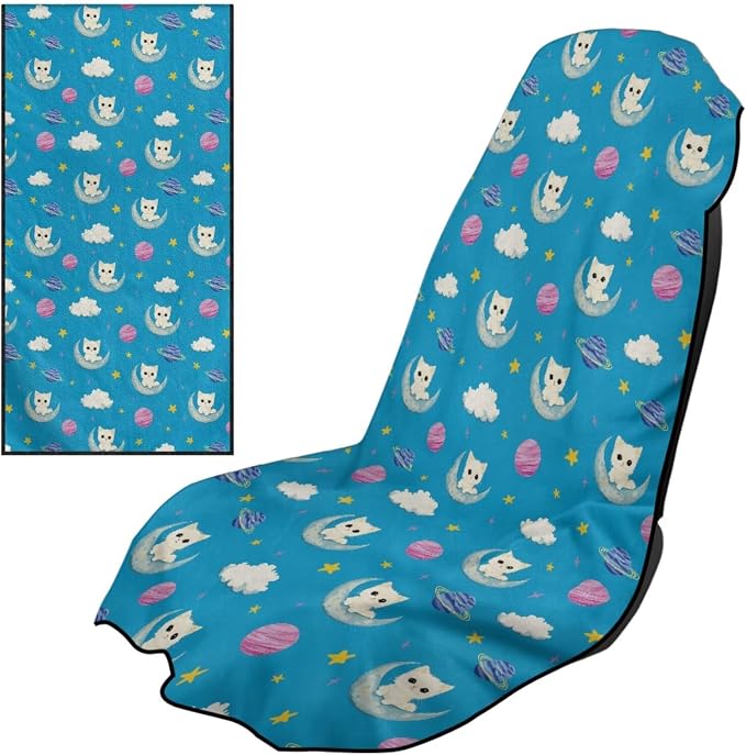 Horeset Planet Cat Sweat Towel Seat Cover Stain Resistant Sports Towel Seat Protection Easy Install Front Car Seat Cover for Yoga Camping Swim Car Seat Cover Protector by Horeset