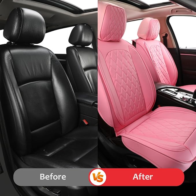 Front Seat Covers,Leather Car Seat Covers,Pink Seat Cover Universal | Seat Covers Pink,Leather Car Seat Cover,2pcs Front Seat Protector For Most SUV Sedan Truck,For Families Pets Commuter - Image 4