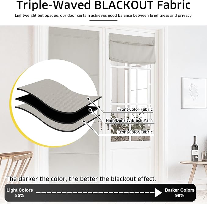 NICETOWN Magnetic Door Curtains for Window, Thermal Insulated Curtains, French Front Door Window Covering, Roman Roll Up Shade for Patio Glass, 27 x 72 inch Long, 1 Panel, Natural - Image 4