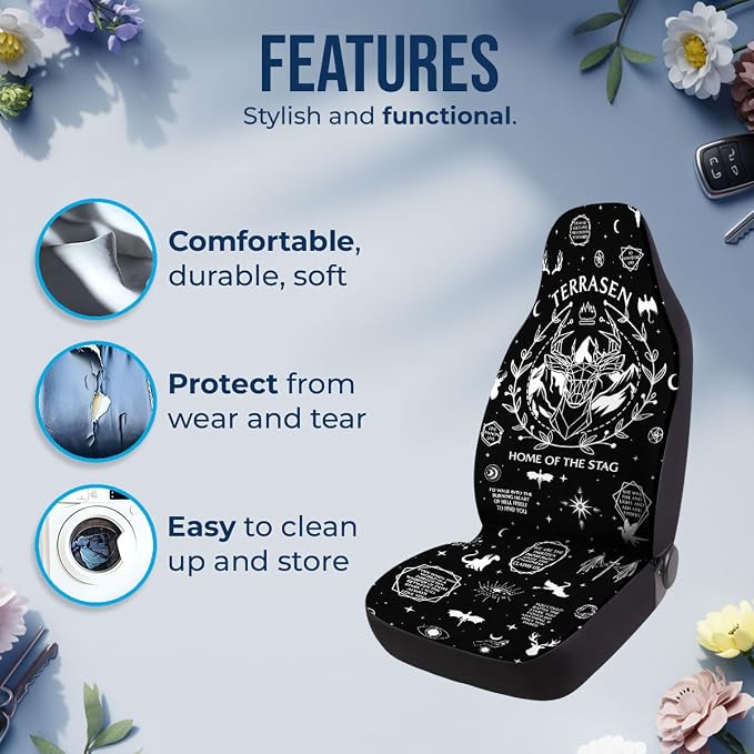 GENANY Roses Car Seat Covers Set of 2, Horror Breathable Front Seat Covers for Truck Sedan SUV, Couple Car Accessories, Horror Gift for Women Men - Image 5