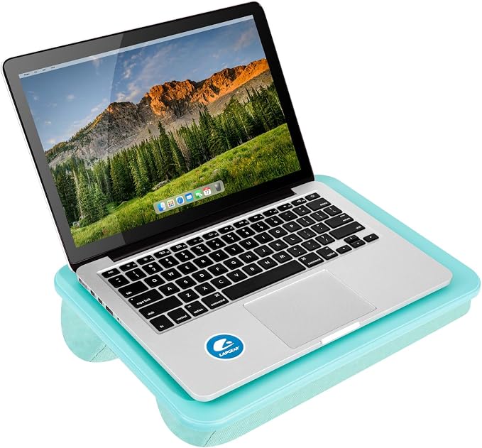 LAPGEAR Compact Lap Desk – Aqua Sky, Fits 14" Laptops | Microbead Cushion, Built-In Pencil Slot, Carry Handle, Fits Standard Letter-Size Paper (8.5" × 11") - Image 7