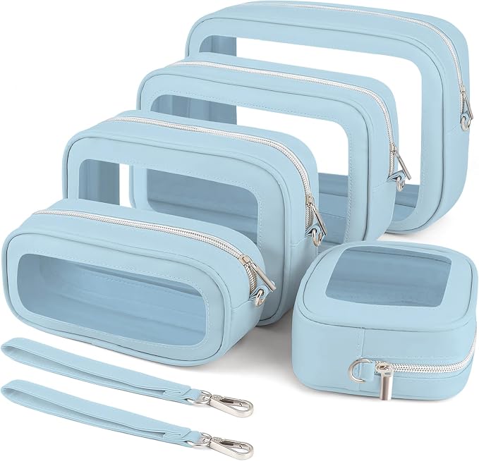5PCS Clear Makeup Bags with Handles, TSA Approved Toiletry Bags, Diaper Bag Organizer Pouch, TPU Car Storage Organizer with Zippers, Waterproof Travel Organizer Bag for Women by Unknown