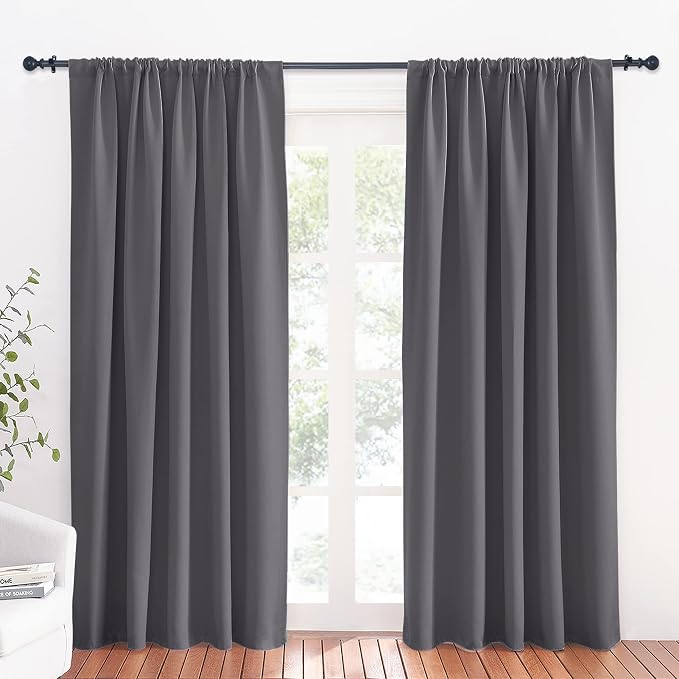 RYB HOME Large Blackout Curtains for Bedroom Living Room 84 inches Long | Thermal Insulated, Privacy, Drapes for Large Window, Triple-weave Fabric, For Better Sleep, W70 x L84, Grey, 2 Panels by RYBHOME