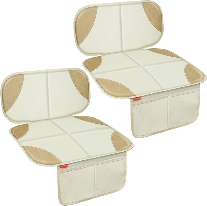 Sinvitron Car Seat Protector for Kids, Anti-Slip Thick Padding, Seat Mark Protection, 2 Storage Pockets for Toys & Snacks, Universal Fit for Most Vehicles (White, 2 Pack) by Sinvitron
