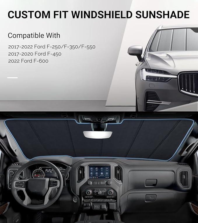 Pigenius Windshield Sun Shade for Ford F-250/F-350/F-450/F-550/F-600 2017-2022 Front Window Sunshade - Safeguard - Image 2