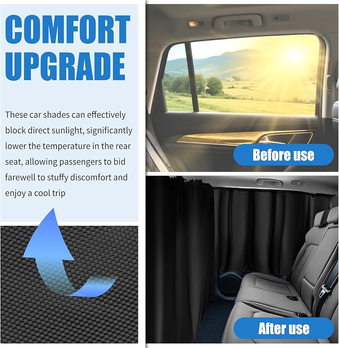 3PCS Extra Large Car Privacy Curtains,Black Coated Rear Car Window Shades & Divider Curtain Lower Interior Temperature and Provide Privacy,Portable Cars Window Curtains - Image 4