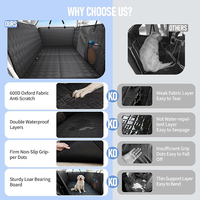 Dog Car Seat Cover for Back Seat, Hard Bottom Back Seat Extender for Dog | Supports 400lbs, Waterproof, Heavy Duty, Scratch Resistant, Dog Hammock for Full-Size Trucks/SUV, Black, 60 Inch - Image 5