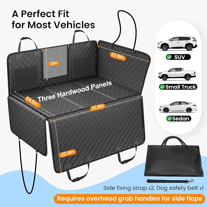 REEVAA 2.0 Hard Bottom Back Seat Cover for Large Dogs, L, Black | Foam Padding, 600 lbs Extender, 45% More Space for Large Dogs, Waterproof, Zippered Mesh Window, Fits SUVs & Small Trucks - Image 6