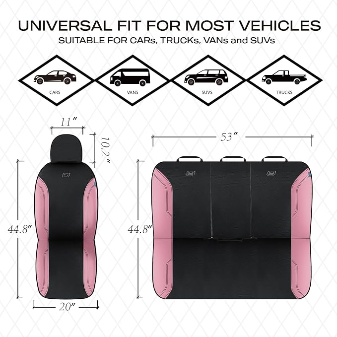 Skechers Work Seat Covers, Leather Car Seat Covers 5-Times Stronger Built-in Webbing, Oxford Fabric Seat Cover Full Sets, Airbag Compatible, Automotive Comfort for Cars, Trucks, SUVs,Pink - Image 7
