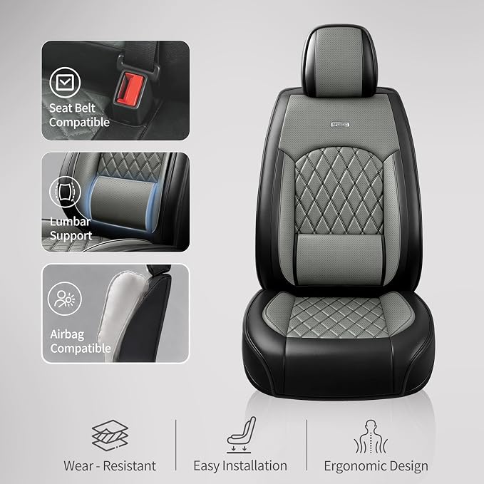 for Subaru Forester 2009-2026 Car Seat Covers, Full Set, Gray | Luxury Full Coverage Leather Seat Protectors, Waterproof Breathable, Non-Slip, Easy to Install, Airbag Compatible, All-Season - Image 6