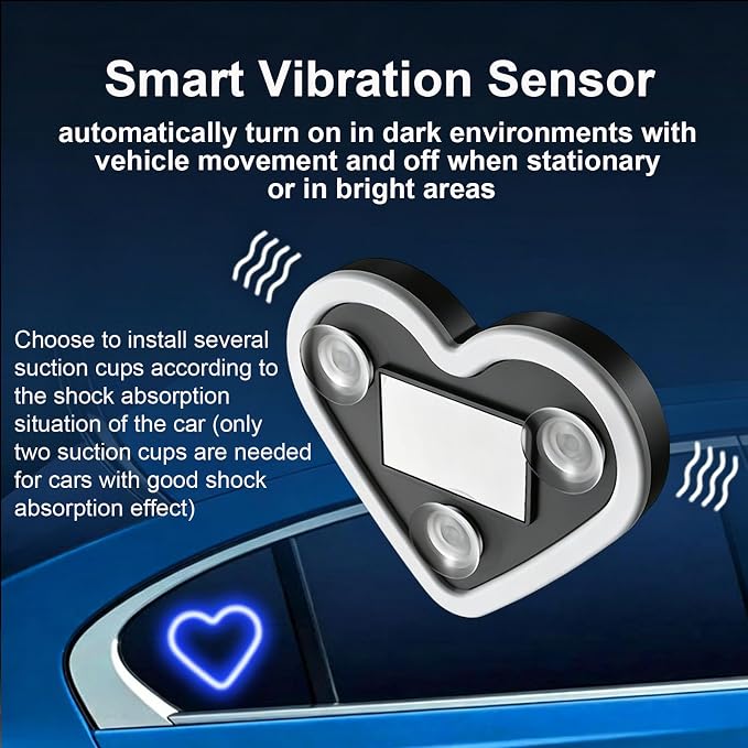 Rechargeable Solar-Powered Wireless Heart LED Light for Car Interior Decor | with 6 Lighting Modes and Vibration Sensor, Romantic Ambient Gift for Couples/Women/Men, Pink, 1 Pcs - Image 4