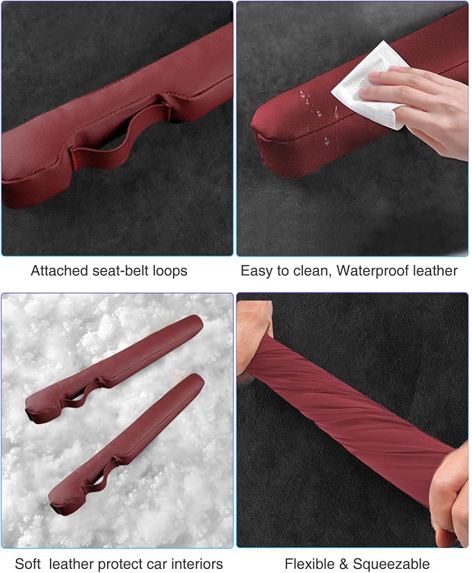 Leather Car Seat Gap Filler Universal for Car Truck SUV to Block The Gap Between Seat and Console Stop Things from Dropping 2 Sets Red, SGF02R - Image 4
