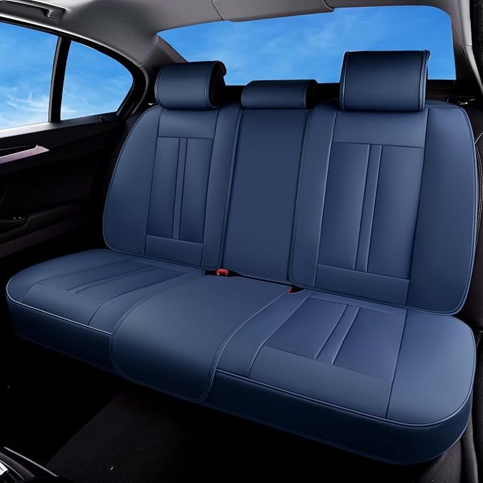 Huidasource Blue Back Seat Cover Luxury Nappa Leather, Rear Seat Cover with Velcro Adjustable, Ventilation Holes, Child Safety Seats, Back Seat Car Cover Universal Fit for Most Cars SUV Trucks, Blue by Huidasource