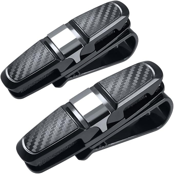 FineGood 2 Pack Glasses Holders for Car Sun Visor, Sunglasses Eyeglasses Mount with Ticket Card Clip - Black by FineGood