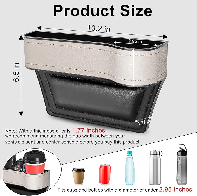 Car Seat Gap Filler Organizer, 2 Pack Multifunctional Car Seat Organizer, Auto Console Side Storage Box with Cup Holders 2 Seat Hooks for Drink, Car Organizer Front Seat for Holding Phone, Sunglasses - Image 2