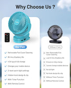 Camping Fan with Remote Control - 12000mAh Rechargeable Battery Powered Fan, Camping Fans for Tents with LED light & Hanging Hook, Rechargeable Battery Operated Ceiling Fans for Tent RV Bed, Blue - Image 6
