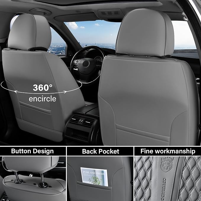 Coverado Front Seat Covers, Car Seat Cover, Leather Seat Covers for Car, Automotive Seat Covers Protector with Lumbar Support Universal Fit for Most Sedans SUV Pick-up Truck(Gray) - Image 2