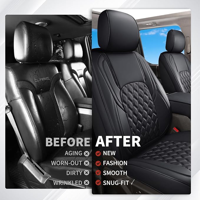 Huidasource Ford Seat Covers, Leather Pickup Seat Cushion Cover Fit for 2015-2026 Ford F150 SuperCrew & 2017-2026 F250 F350 F450 Super Duty Crew Cab XL XLT Lariat King Ranch Platinum(Full Set/Black) - Image 9