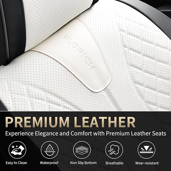 FLORICH Seat Covers Full Set Luxury Faux Leather Front and Rear Car Seat Cover Waterproof Automotive Seat Covers 5 Seats Car Seat Protector Universal Fit for Most Cars SUV Trucks, Black&White - Image 9