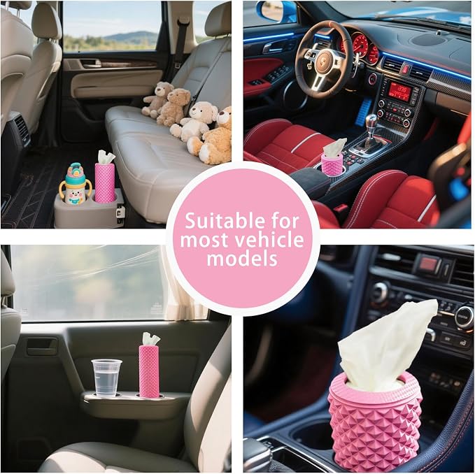 Car Cup Holder Tissue Box Holder – Auto Interior Accessories for Men & Women，Car Accessories Organizer with Premium Tissues with 1 Pack Tissues, Universal Fit for Most Vehicles (Pink1) - Image 3