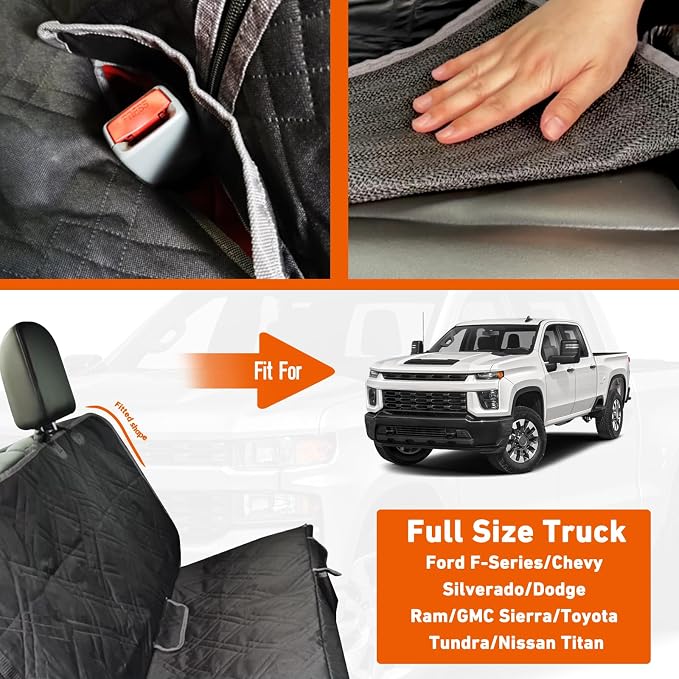 Dog Car Seat Cover for Full-Size Truck | for Ford F150/250/350 Chevy Silverado Dodge Ram 1500 2500 3500, 600D Oxford Scratch Proof Nonslip Waterproof Pet Cover - Image 2