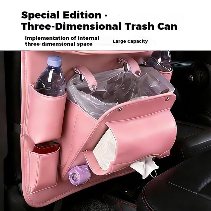 Car Seat Organizer, Multifunctional Backseat Protector Mat, Storage Bag and Tray Rack, Trash Storage (Suitable for Cars, Children, Back of Seats, and Rear Seats) (Pink, Leather 1-Piece Set) - Image 4