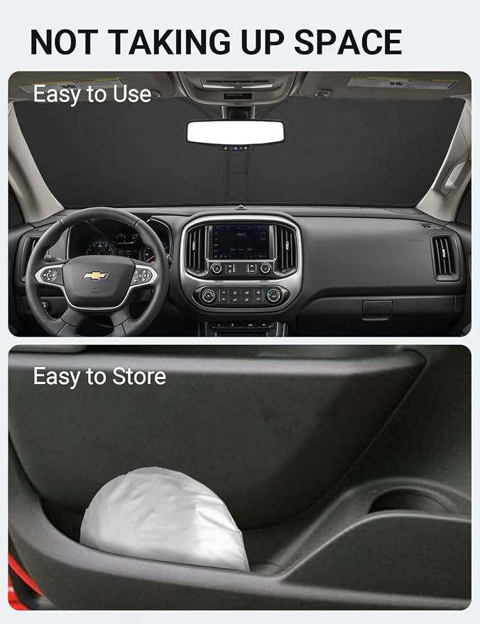 Proadsy Custom Fit Car Windshield Sun Shade for 2015-2022 Chevy Colorado | 240T Heat Shield, Drops Temp 54°F, Blocks 99% UV, Prevents Dashboard Cracking, Summer Parking & Beach Trips, Easy Twist-Fold - Image 6