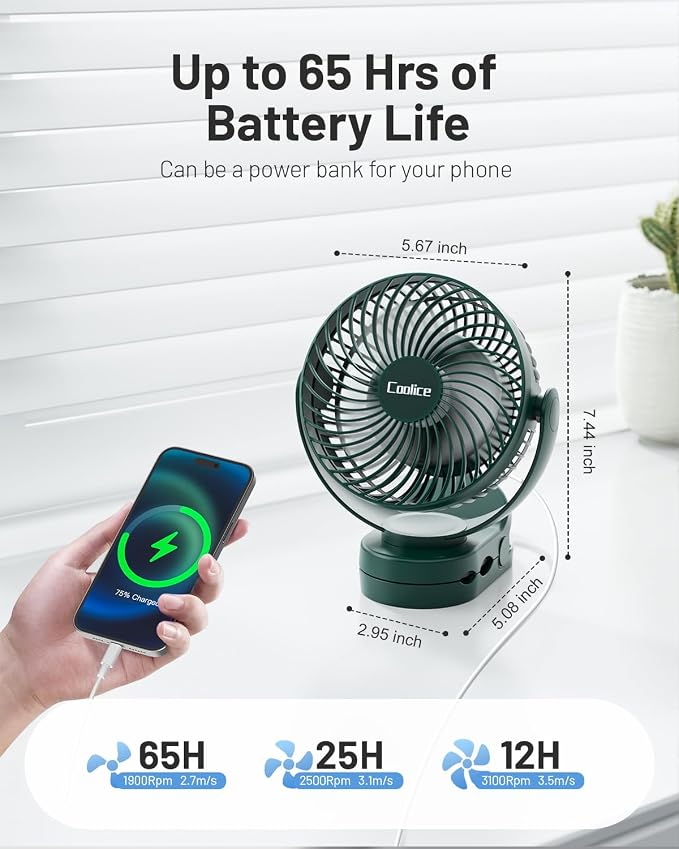 Camping Fan with Remote Control - 12000mAh Rechargeable Battery Powered Fan, Camping Fans for Tents with LED light & Hanging Hook, Rechargeable Battery Operated Ceiling Fans for Tent RV Bed, Green - Image 2