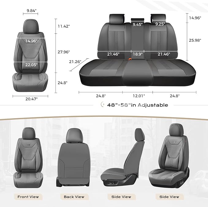 Coverado Car Seat Covers Full Set, Front Seat Covers with Lumbar Support and Back Seat Cover Waterproof Leather Automotive Seat Cover, Universal Car Interior Protectors Cushion for Most Cars - Image 7