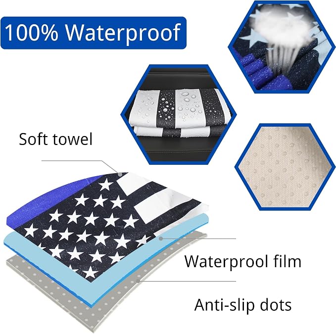 Waterproof Car Seat Cover for Front Seats, Protector for Cars SUVs Trucks, Sweat Towel Seat Covers Bucket for Gym,Workout,Beach,Hiking,Running (American Flag Black, 1PC) - Image 2