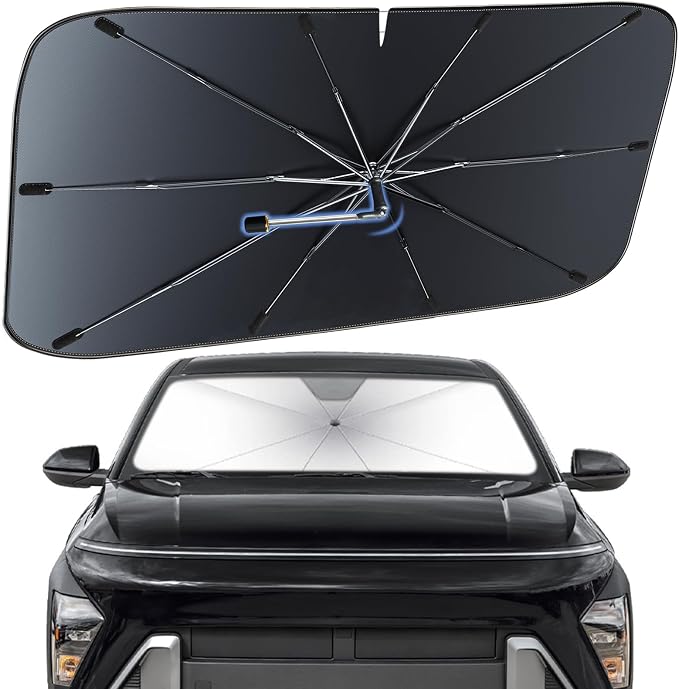 Windshield Sun Shade Umbrella for Hyundai Kona 2024-2026 Front Window | Heat-Reflective Window Shade, Umbrella Sunshade Cover Blocks Heat, Protects Interior, Vehicle-Specific Precision Fit by Fshaanys