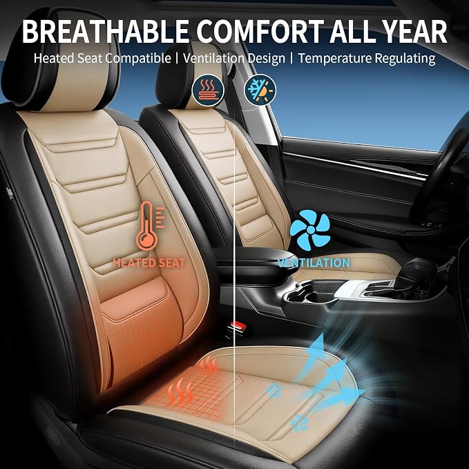 Fit CX-5 Seat Covers Custom Fit for Mazda CX-5 2013-2026, Full Set | Premium Leather Full Coverage Protector, Waterproof, Breathable, Scratch Resistant, Easy Wipe, Airbag Compatible, Black+Beige - Image 5