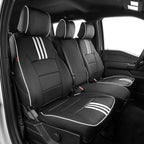 EKR F150 Seat Covers Custom Fit for (SuperCab) Ford F-150 STX 2024-2026 & F150 XL/XLT 2021-2026 & Lariat 2021-2022 Full Set,(2 Door,Rear W/NO Armrest) -Faux Leather(Black with White Trim) by EKR