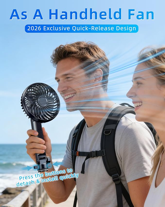 3-in-1 5000mAh Rechargeable Fan for Car Window Headrest Handheld | Quick-Release System, Small Portable Suction Cup Fan for Car SUV Pickup Truck RV Golf Cart Wall, Quiet, Rotatable, 3 Speeds - Image 3