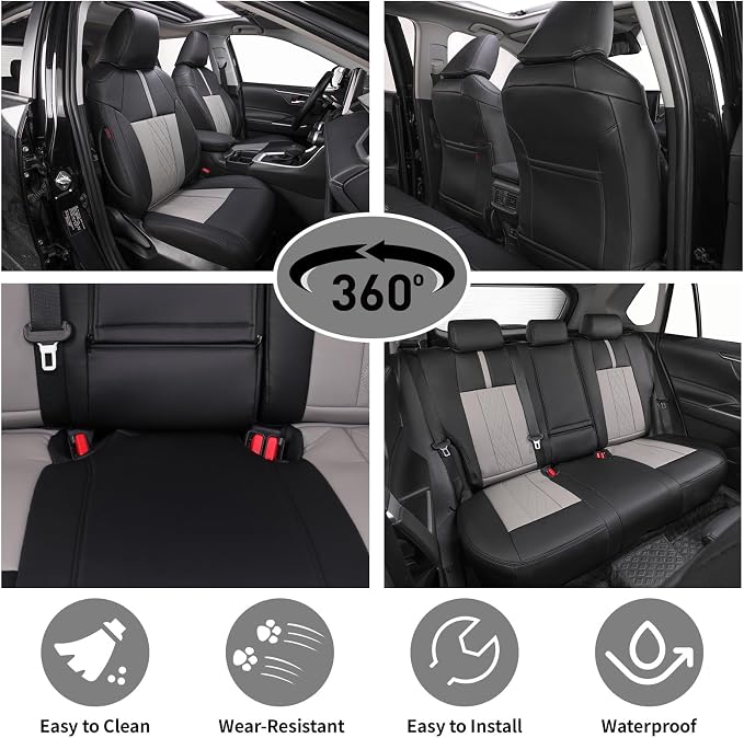 EKR Civic Seat Covers Custom Fit for Honda Civic (Sedan) EX 2022-2024 & Sport/Hybrid Sport 2025-2026(Rear Backrest Split W/Armrest) Car Seat Cover Full Set,Faux Leather(A84-Black+Light Gray) - Image 3