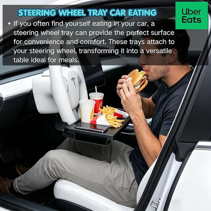 2-in-1 Car Steering Wheel Desk & Seat Gap Organizer Filler Tray | Foldable Adjustable Height Car Desk for Laptop Computer Tablet, Eating - Portable Table for Car Workstation Truck SUV Tesla - Image 13