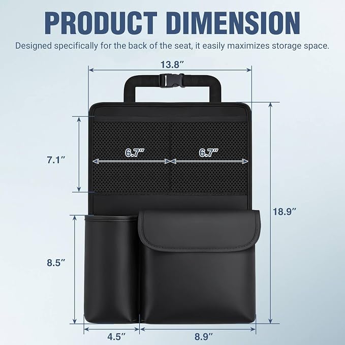 Nilight Car Seat Back Organizer 1PC Black PU Leather Universal | Multi Pockets Foldable Waterproof Scratch Resistant Hanging Storage Bag for Cars Vans SUVs MPVs Pickup Trucks - Image 2